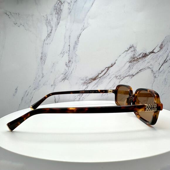New MIU MIU Sunglasses Brown Tortoise Slim Rectangular Acetate Logo Authentic - Picture 5 of 16